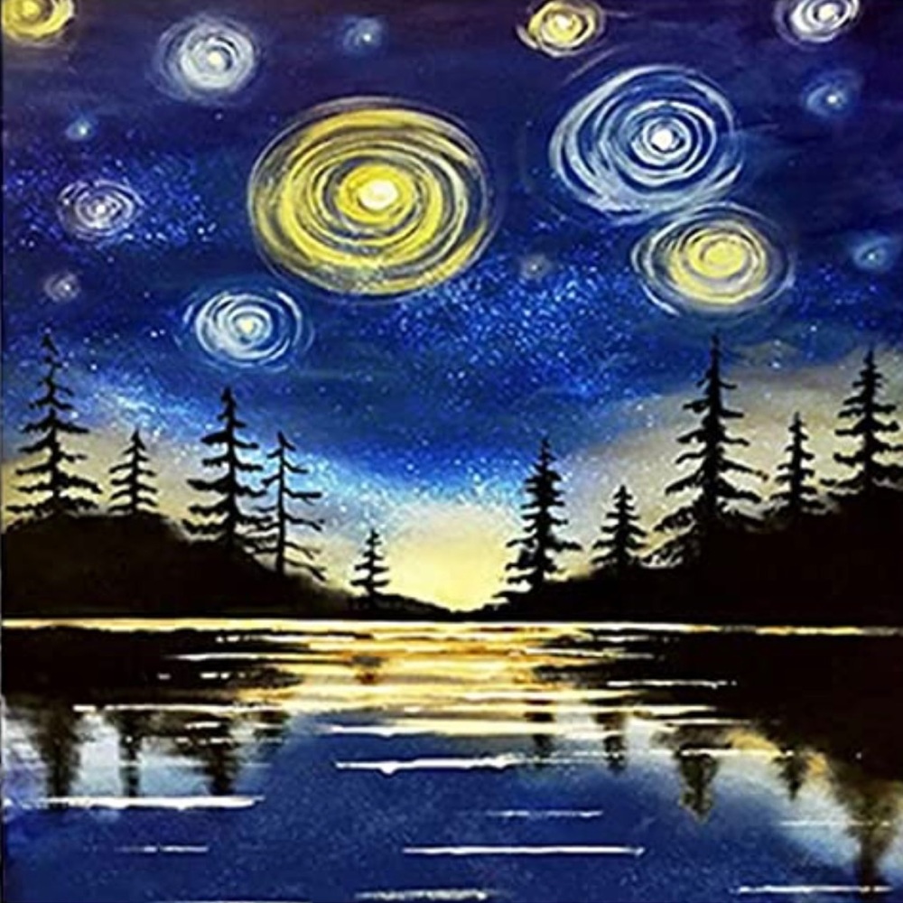 Diamond Art 5D DIY Craft Kit - Beaded Painting on Canvas - Nighttime in Nature